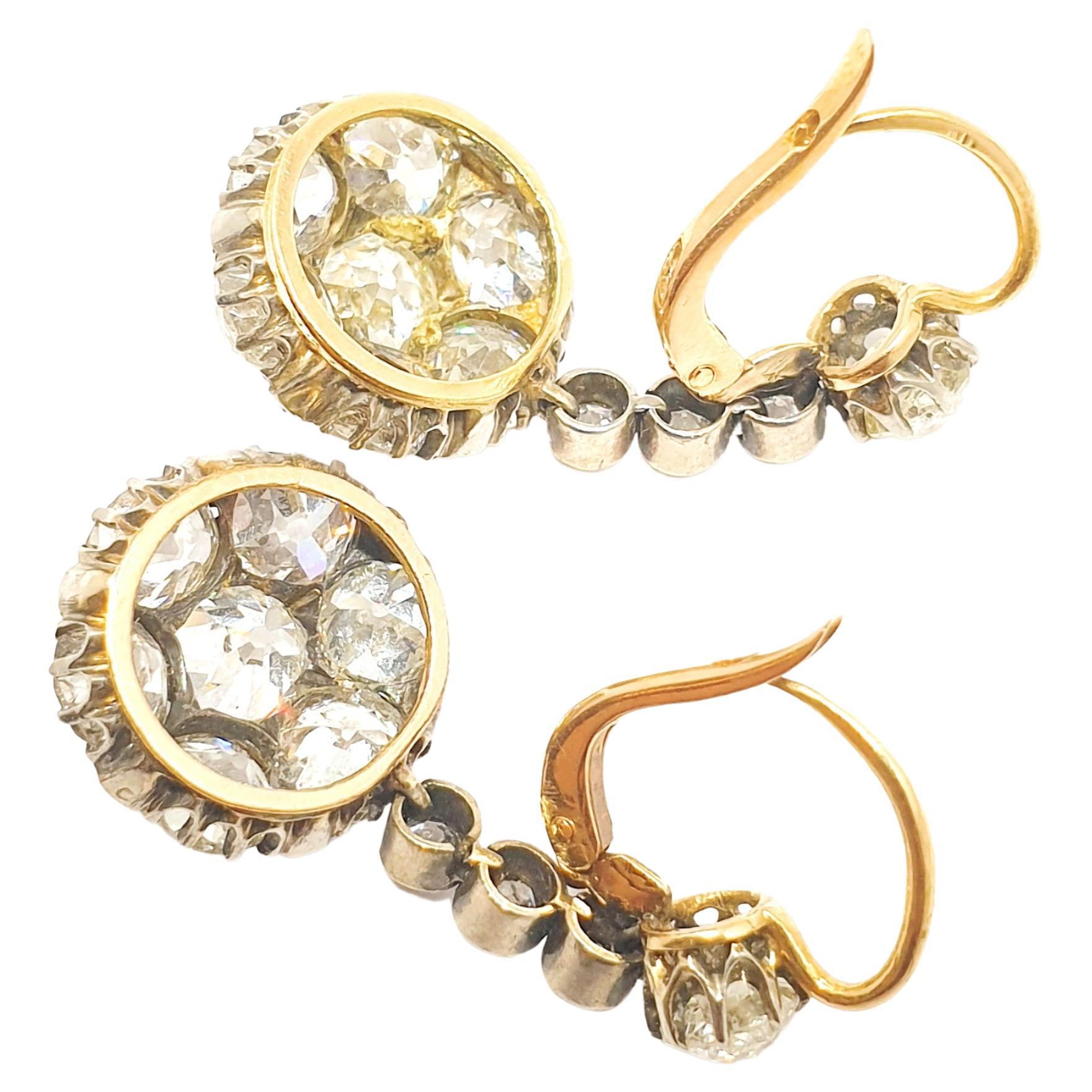 Art Deco Antique Old Mine Cut Diamond Gold Earrings For Sale