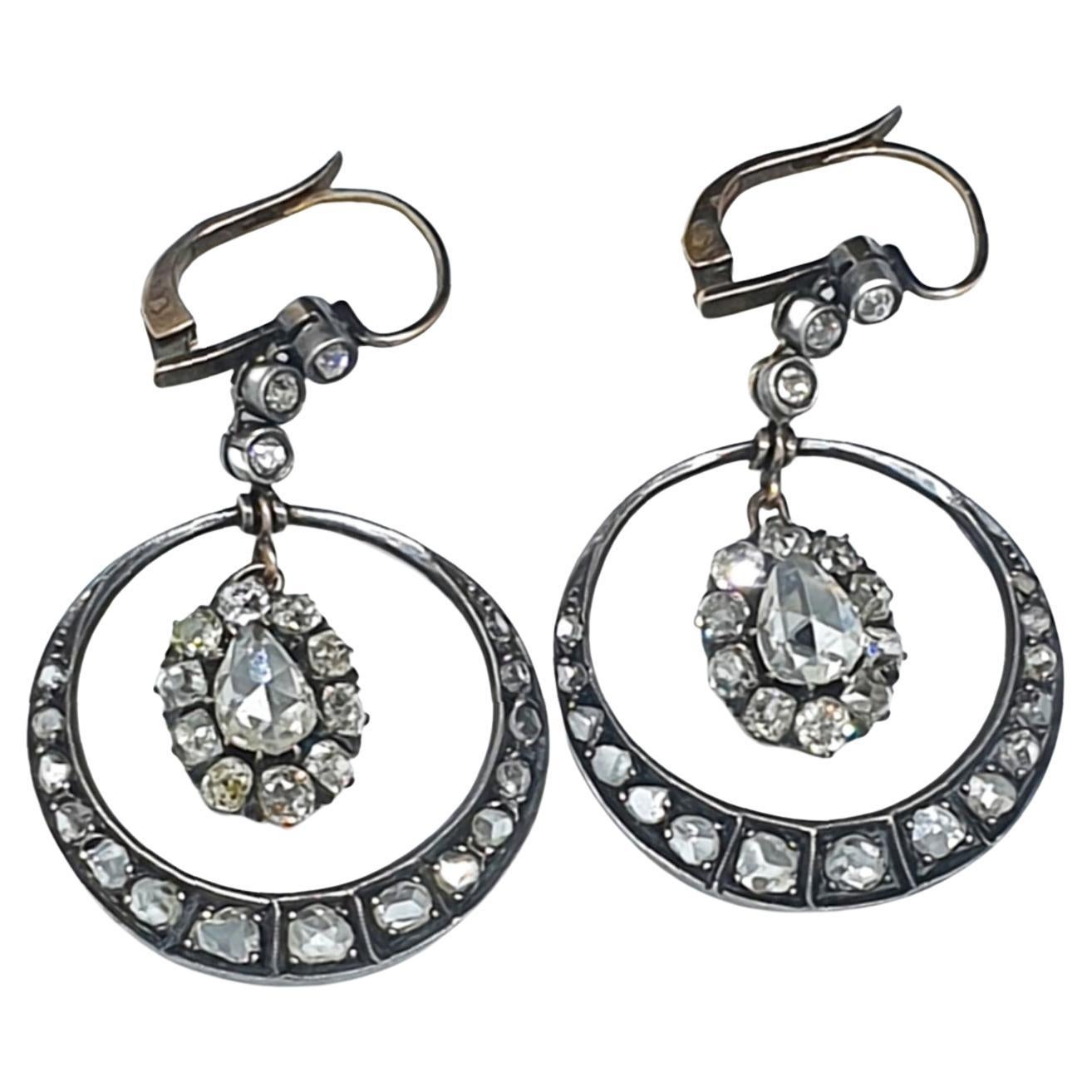 Antike Diamant-Ohrringe mit Rosenschliff aus Gold