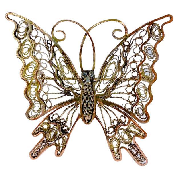 Antique Butterfly Russian Gold Brooch  For Sale