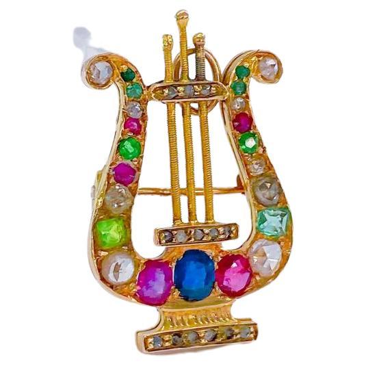 Antique sapphire Ruby Diamond Gold Brooch And Pendant For Sale