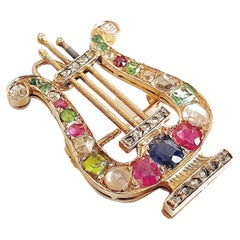 Antique Russian sapphire Ruby Diamond Gold Brooch And Pendant