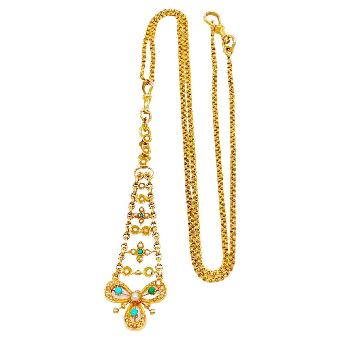 Art Nouveau Antique Gold Russian Necklace For Sale