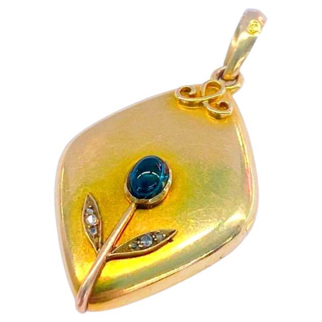 Antique Sapphire Gold Locket Pendant 