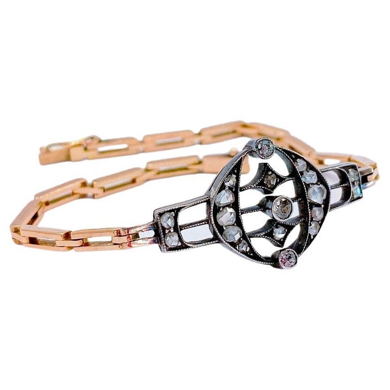 Antique 14k Gold Russian Rose Cut Diamond Bracelet For Sale at 1stDibs