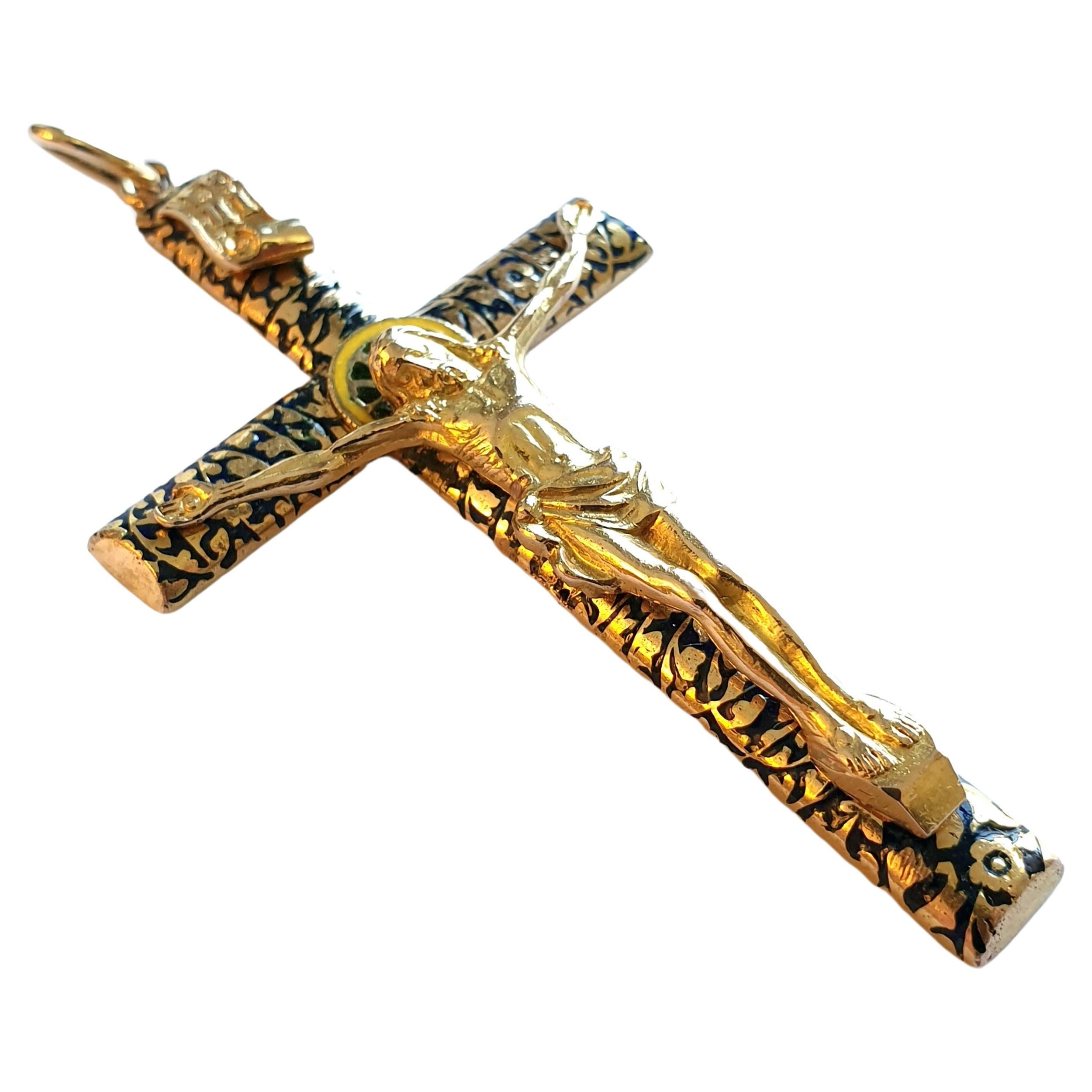 Pendentif croix russe ancienne en or émaillé