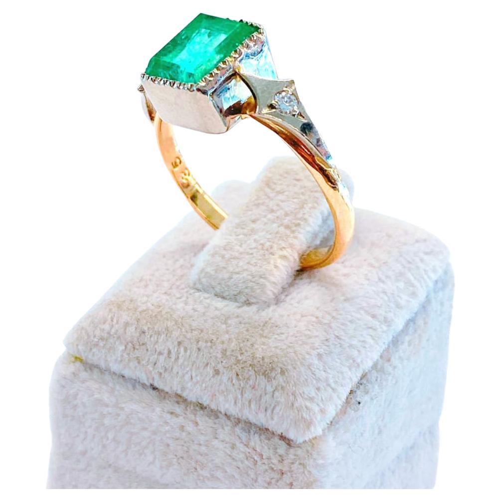 Women's  Vintage Soviet Lap Created Emerald And Diamond Gold Ring For Sale
