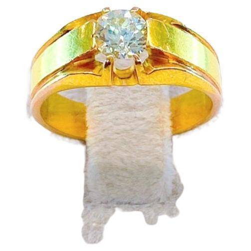 Antique Diamond Russian Gold Solitare Ring For Sale