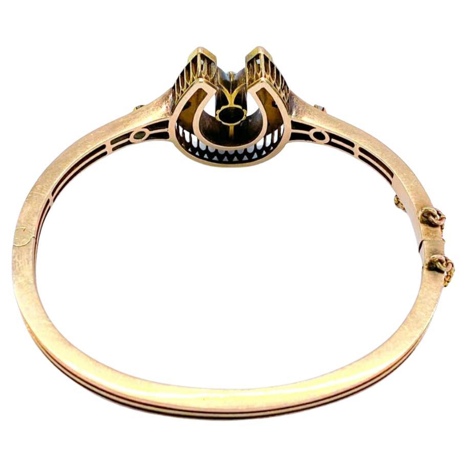Antique 1880s Diamond Horseshoe Russian Gold Bangle Bracelet For Sale 1