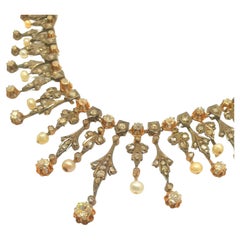 Antique 1880s Victorian Old Mine Cut Diamond Gold Necklace