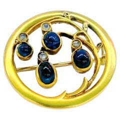 Antique Anique Sapphire Russian Gold Brooch