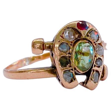 Antique Demantoid Hourse Shoe Russian Gold Ring For Sale