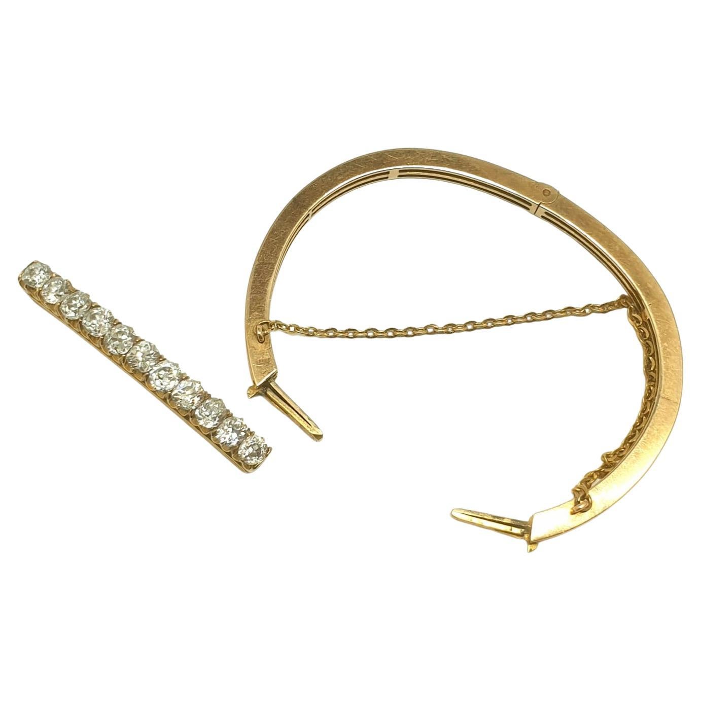 Bracelet jonc russe ancien en or et diamants taille vieille mine