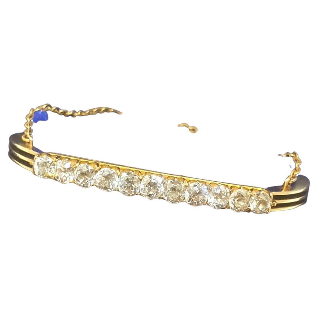 Antique Old Mine Cut Diamond Gold Russian Bangle Braclete For Sale 1