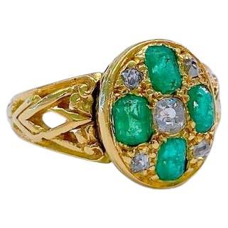 Antique French Emerald And Diamond Gold Ring For Sale