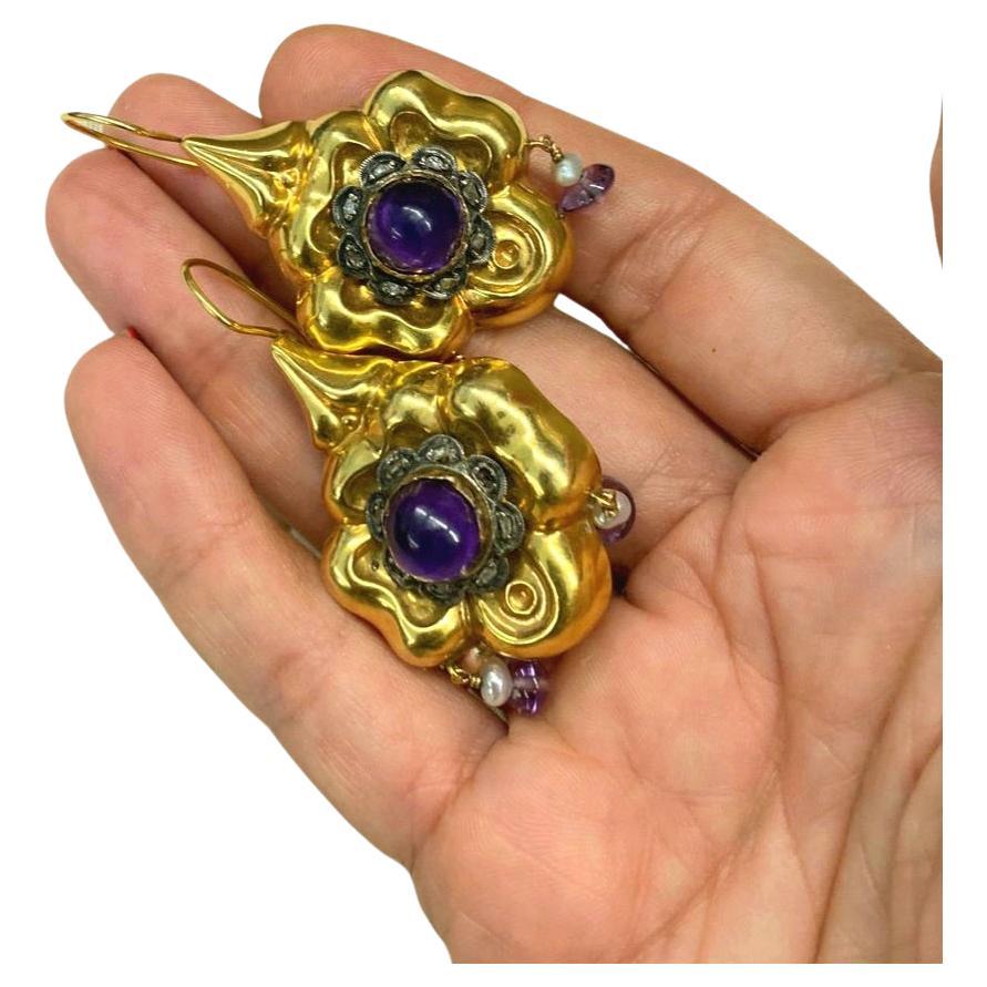 Antike Amethyst- und Diamant-Ohrringe aus Gold im Zustand „Gut“ im Angebot in Cairo, EG
