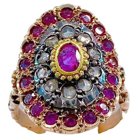Antique Ruby And Diamond Gold Ring For Sale