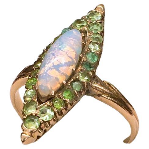 Antique Opal And Demantoid Russian Gold Ring For Sale