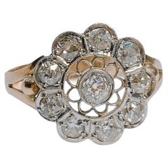 Antique 14K Gold Russian Old Mine Cut Diamond Floral Ring