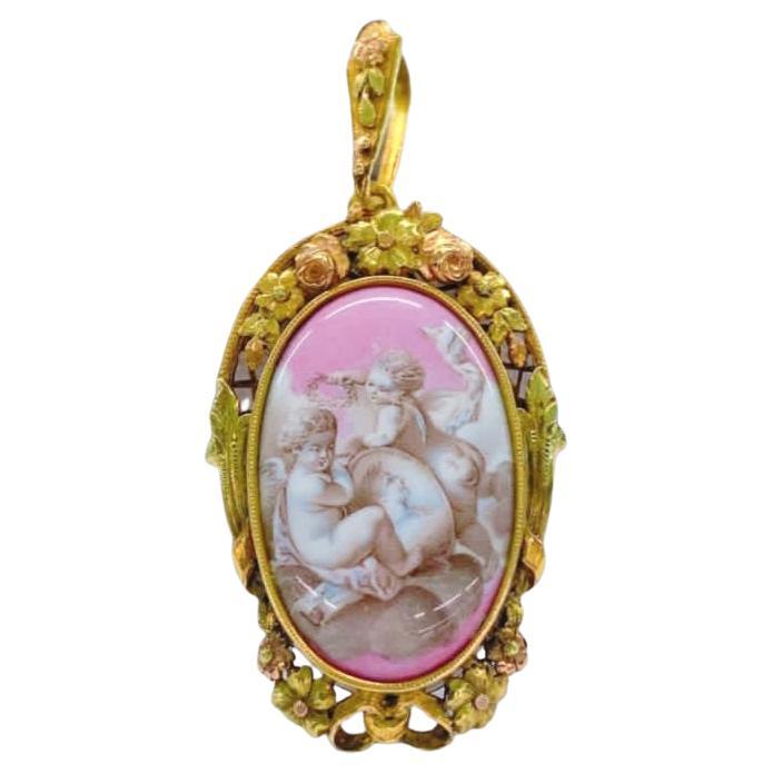 Antique Enamel Gold Locket Pendant