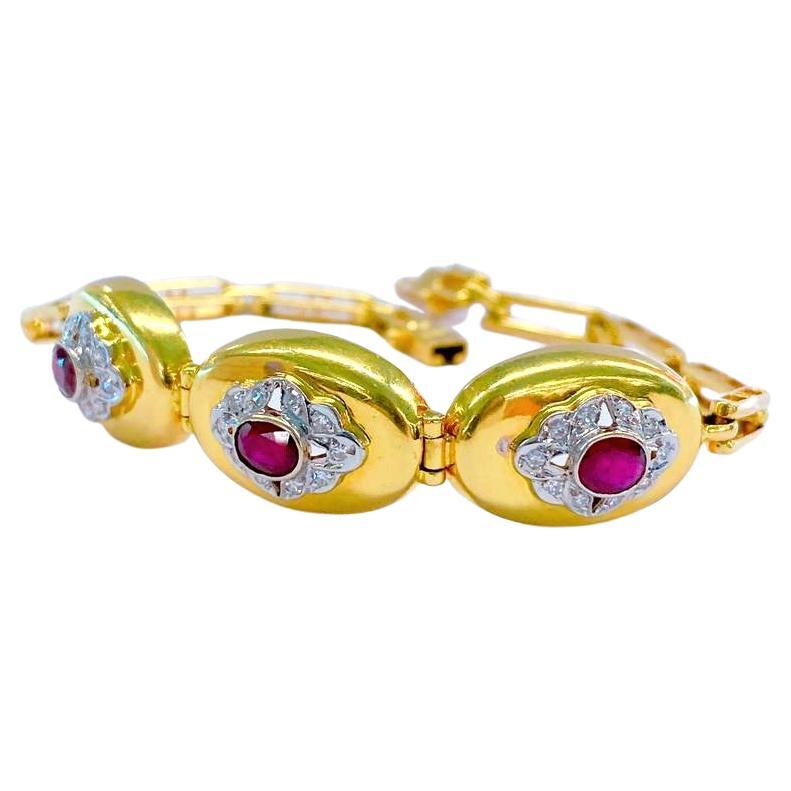 Bracelet vintage en or avec rubis et diamants en vente