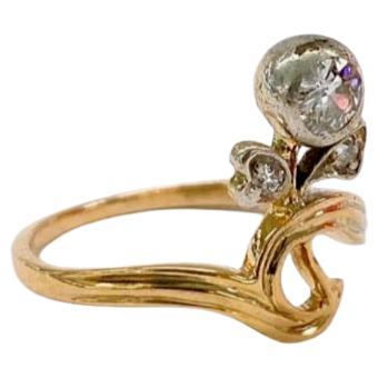 Antique art Nouveau  Old Mine Cut Diamond Solitare Gold Ring For Sale 1