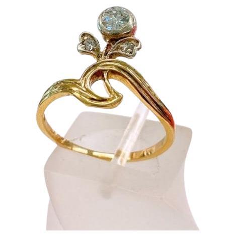 Antique art Nouveau  Old Mine Cut Diamond Solitare Gold Ring