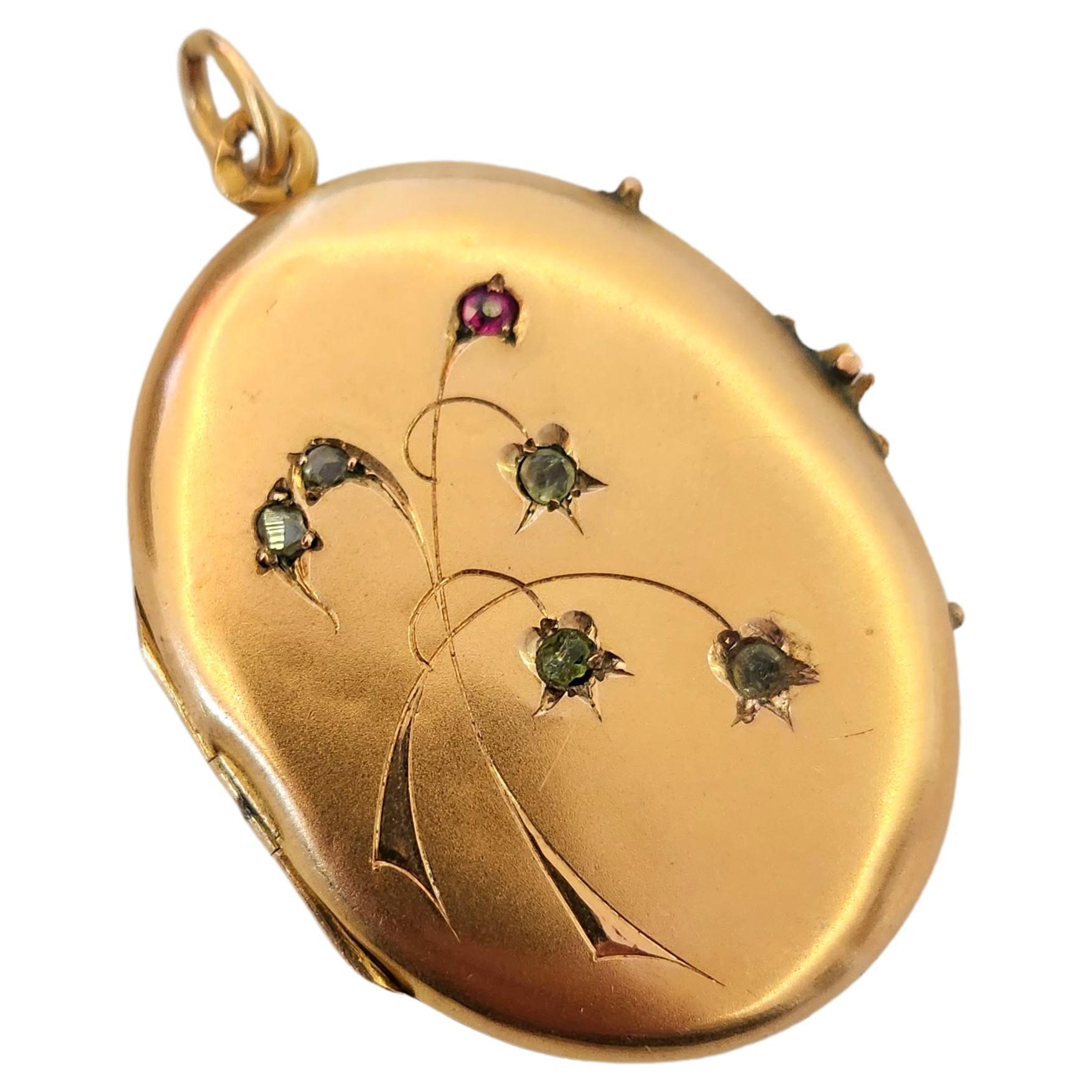 Antique Russian Demantoid Gold Locket Pendant For Sale