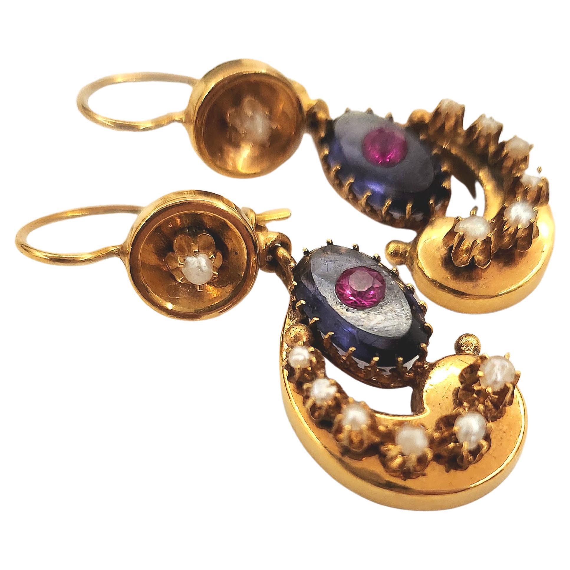 Antique Amethyst Gold Earrings In Good Condition For Sale In Cairo, EG