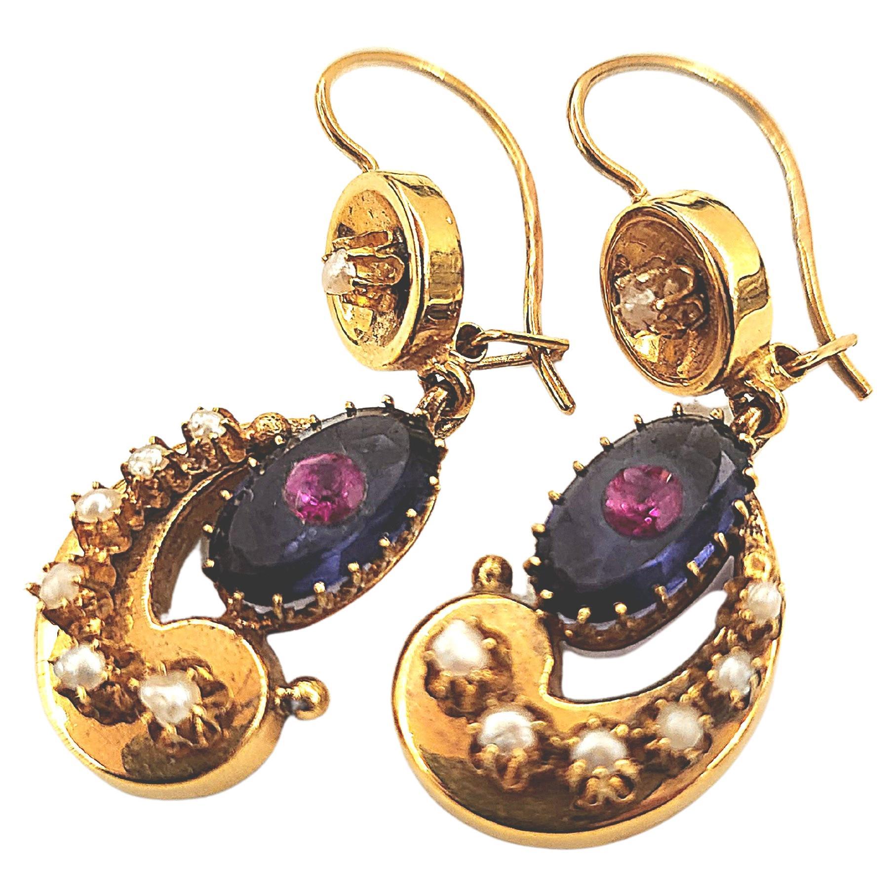 Antique Amethyst Gold Earrings For Sale