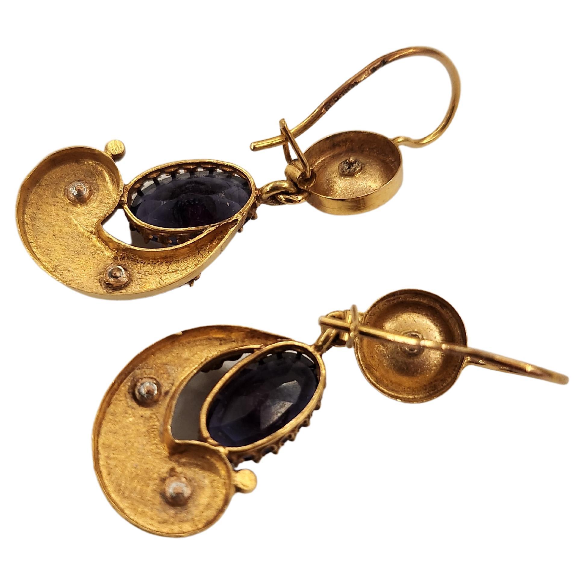 Women's Antique Amethyst Gold Earrings For Sale