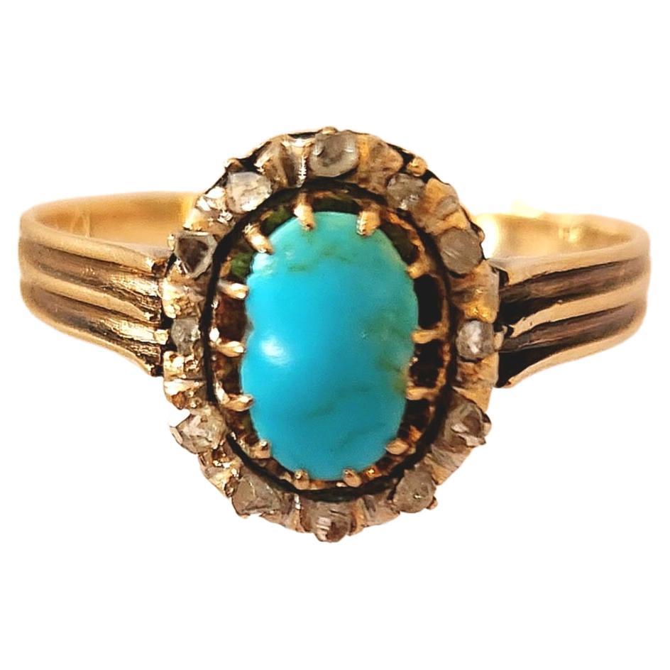 Antique 1880s Turquoise Russian Gold Ring For Sale