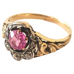 Bague russe ancienne en or avec tourmaline et diamants