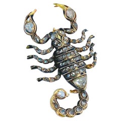 “Antique 10k Gold Scorpion Brooch with 3.5ct Rose Cut Diamonds, 1910”