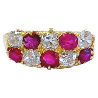 Antique Old Mine Cut Diamond And Ruby Gold Ring For Sale