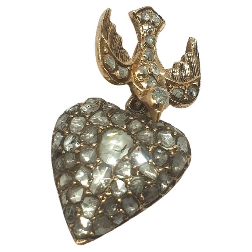 Women's Antique Victorian Rose Cut Diamond Heart Pendant For Sale