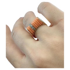 “Vintage 18k Yellow Gold Coral and Diamond Ring, Circa 1940s Europe”