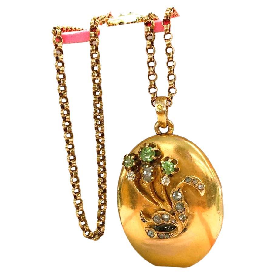 Antique  Demantoid Russian Gold Locket Pendant For Sale