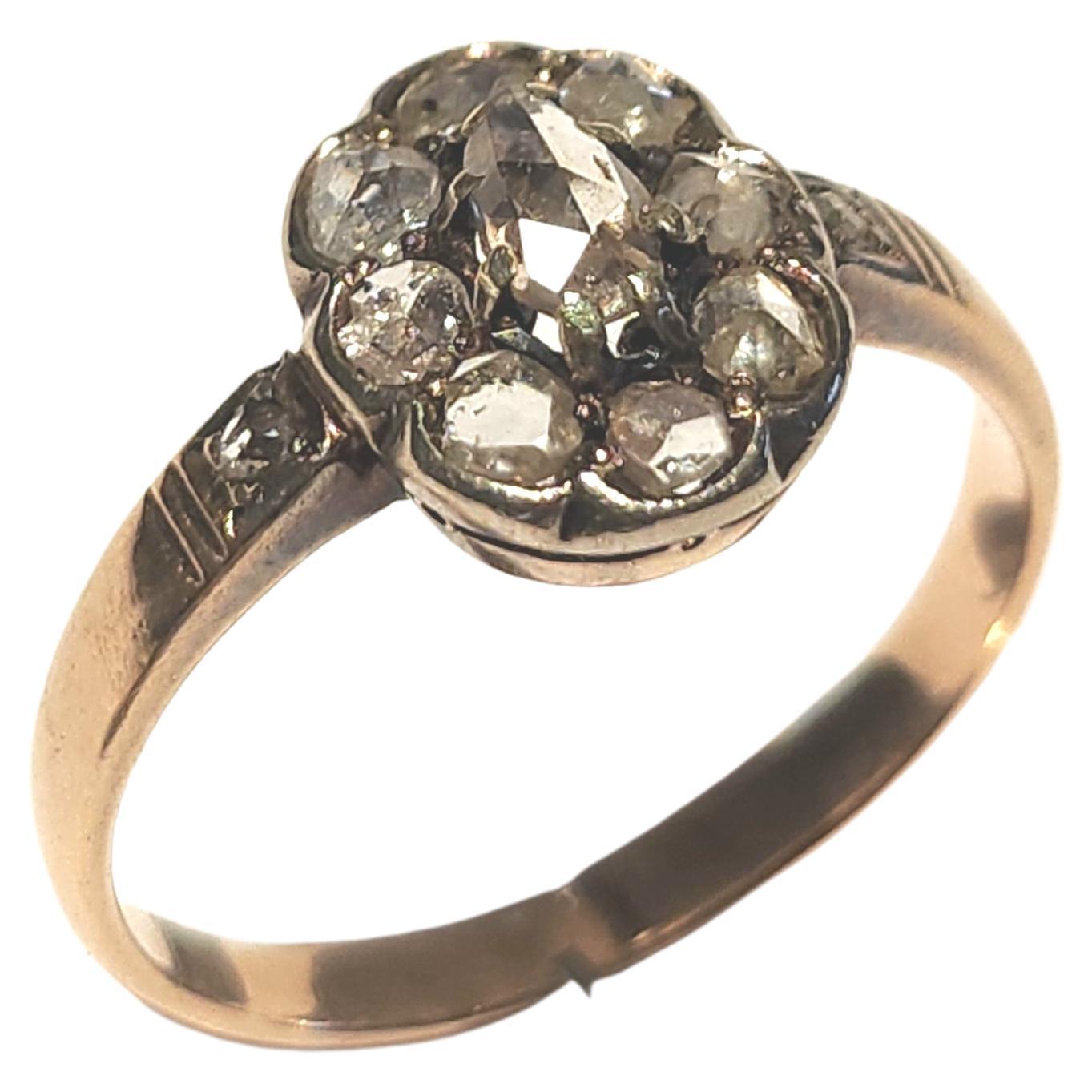 Antique Rose Cut Diamond Russian Gold Ring For Sale