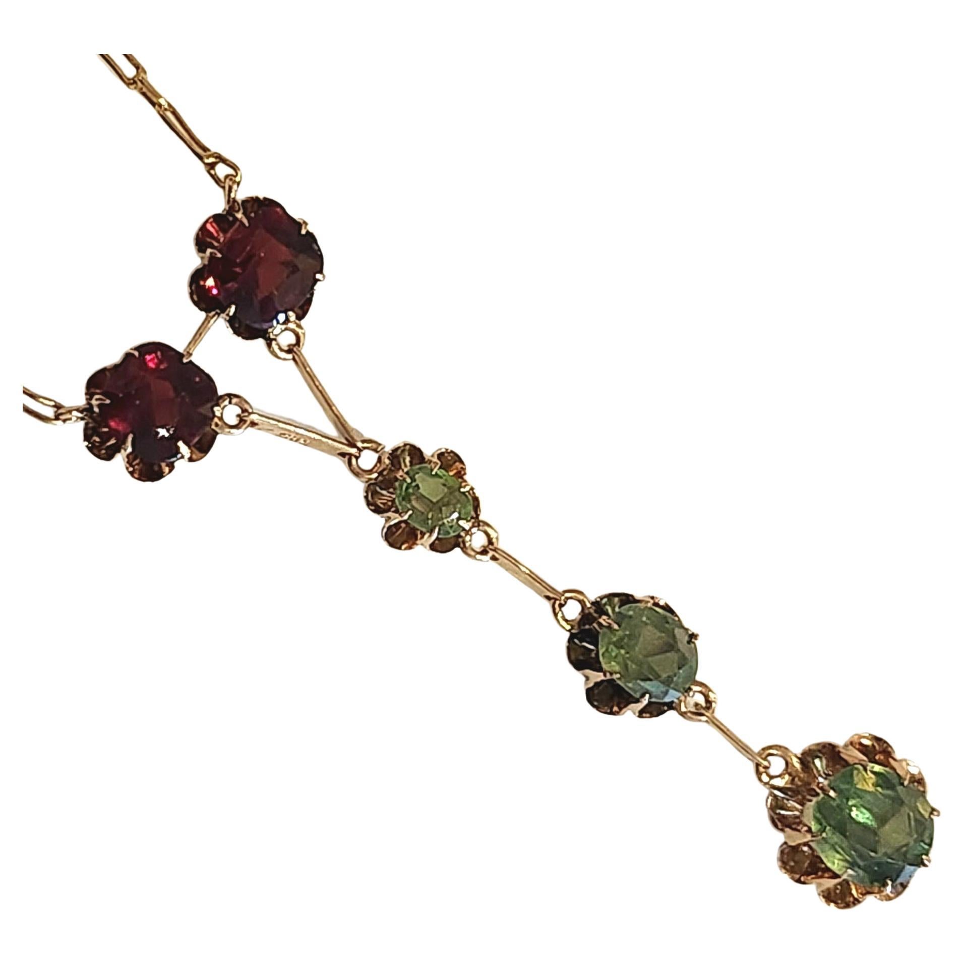 Antique Russiam Garnet Gold Necklace For Sale