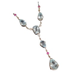 Vintage Aquamarine And Diamond Gold Neacklace