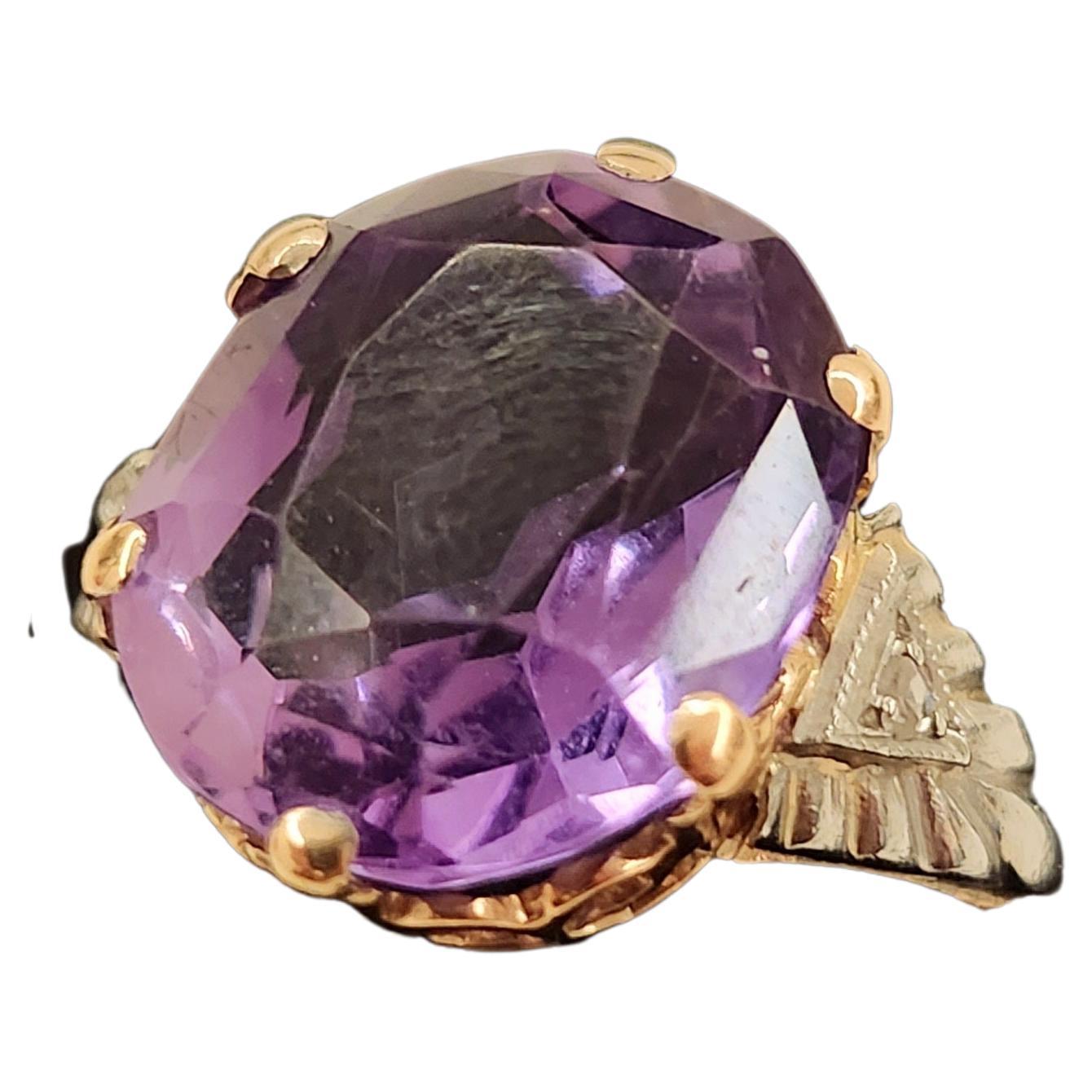 De las mujeres Anillo vintage de oro con amatista siberiana en venta