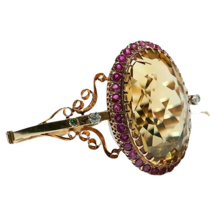 Antique Citrine And Ruby French Gold Cuff Bracelet