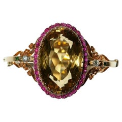 Antique Citrine And Ruby French Gold Cuff Bracelet