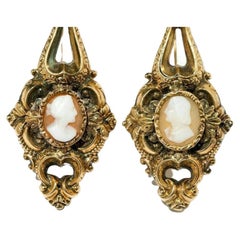 “Antique 14k Yellow Gold Baroque Cameo Earrings, Germany Circa 1850”