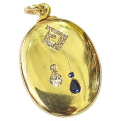 Antique Sapphire And Diamond Russian Gold Locket Pendant