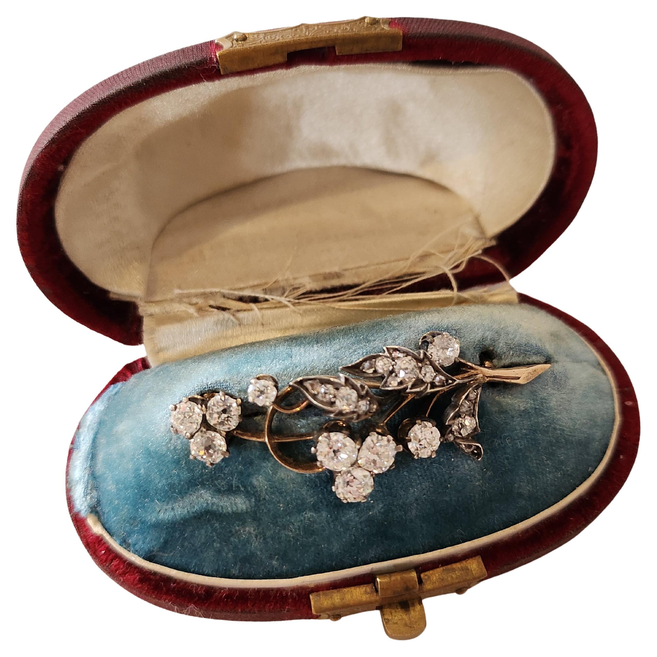 Broche russe ancienne en or avec diamants taille vieille mine, années 1880