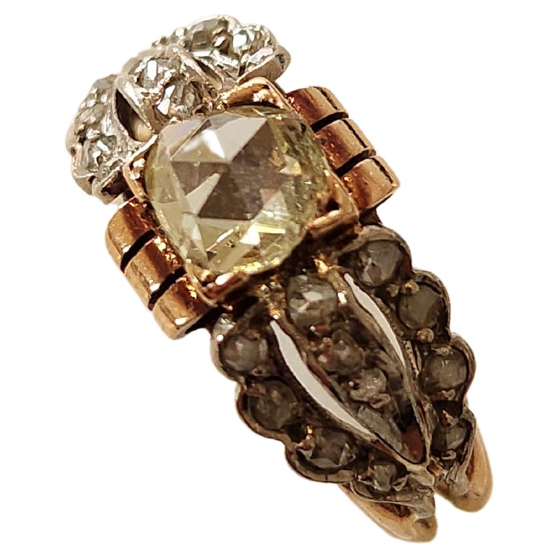Antique 14k Gold Russian Rose Cut Diamond Ring For Sale at 1stDibs