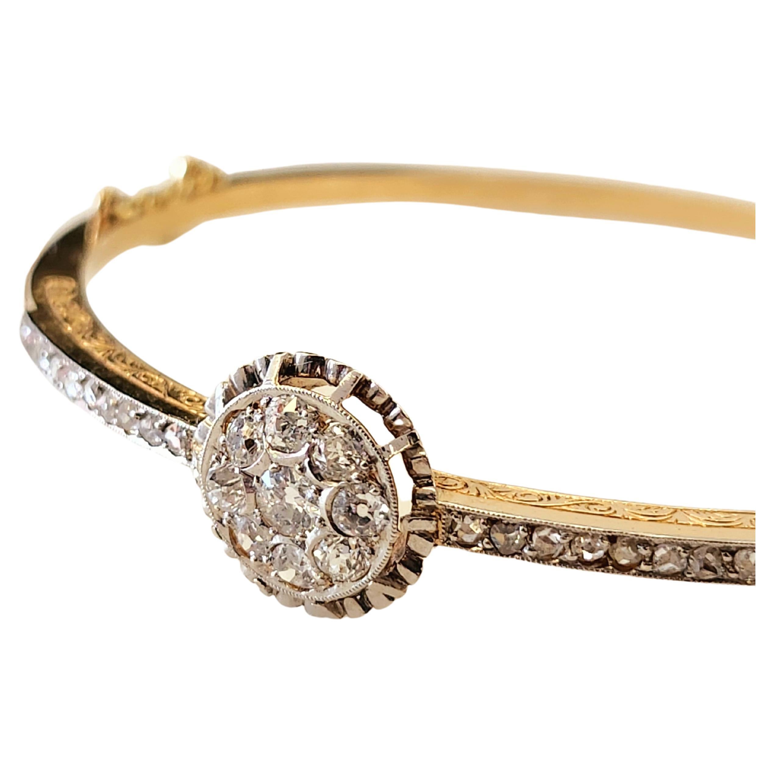 Antique Old Mine Cut Diamond Gold Bangle Braclete In Good Condition For Sale In Cairo, EG