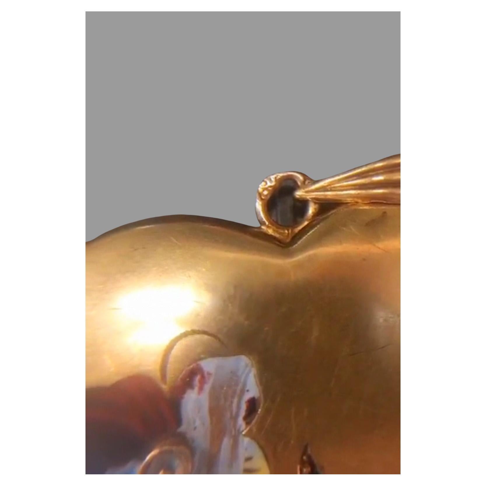 Antiker Emaille Herz Medaillon Gold Anhänger im Angebot 1