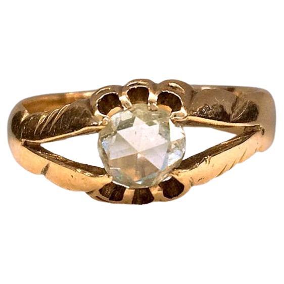 Antique 14k gold solitare ring centered with rose cut diamond stone in an unuswal prongs with a stone diameter of 5.85mm ring was made during the imperial russian era 1907.c
